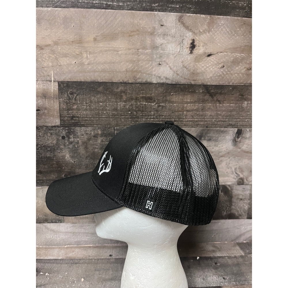 Haka Black Trucker Hat White Antler Logo Mesh Snapback Baseball Cap Mens OSFM - Picture 4 of 7